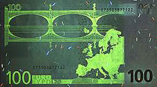 Банкнота от 100 Евро ултравиолетова светлина гръб