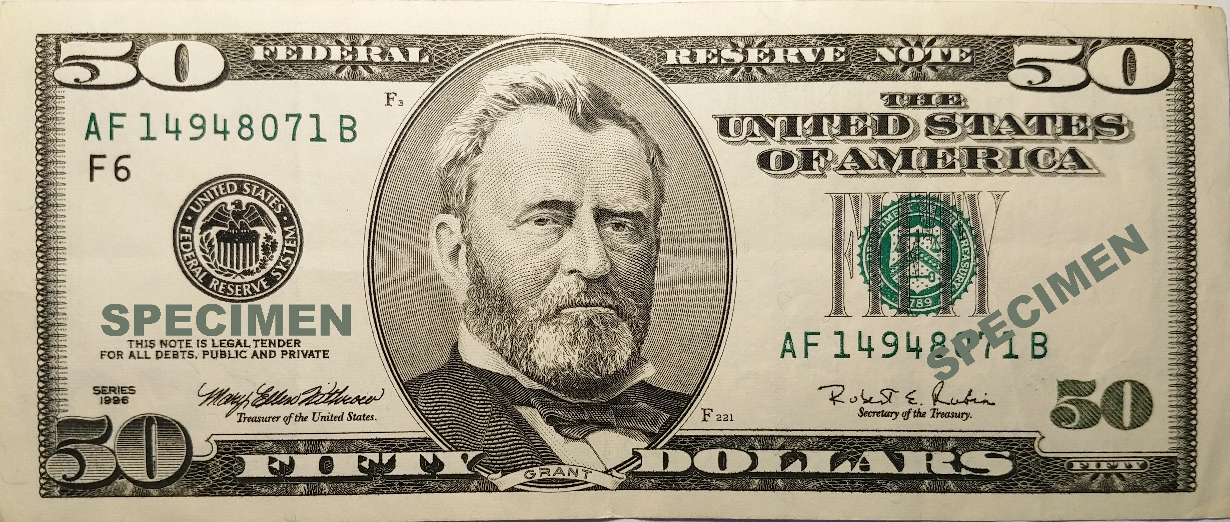 US 50 dollar bill Series 1996 - Counterfeit money detection
