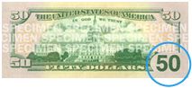 United States fifty dollar Low-Vision Feature