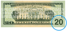 United States 20 dollar Low-Vision Feature