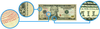 United States ten dollar Microprinting