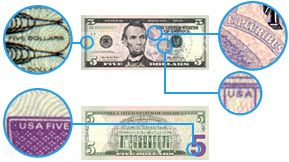 United States five dollar Microprinting